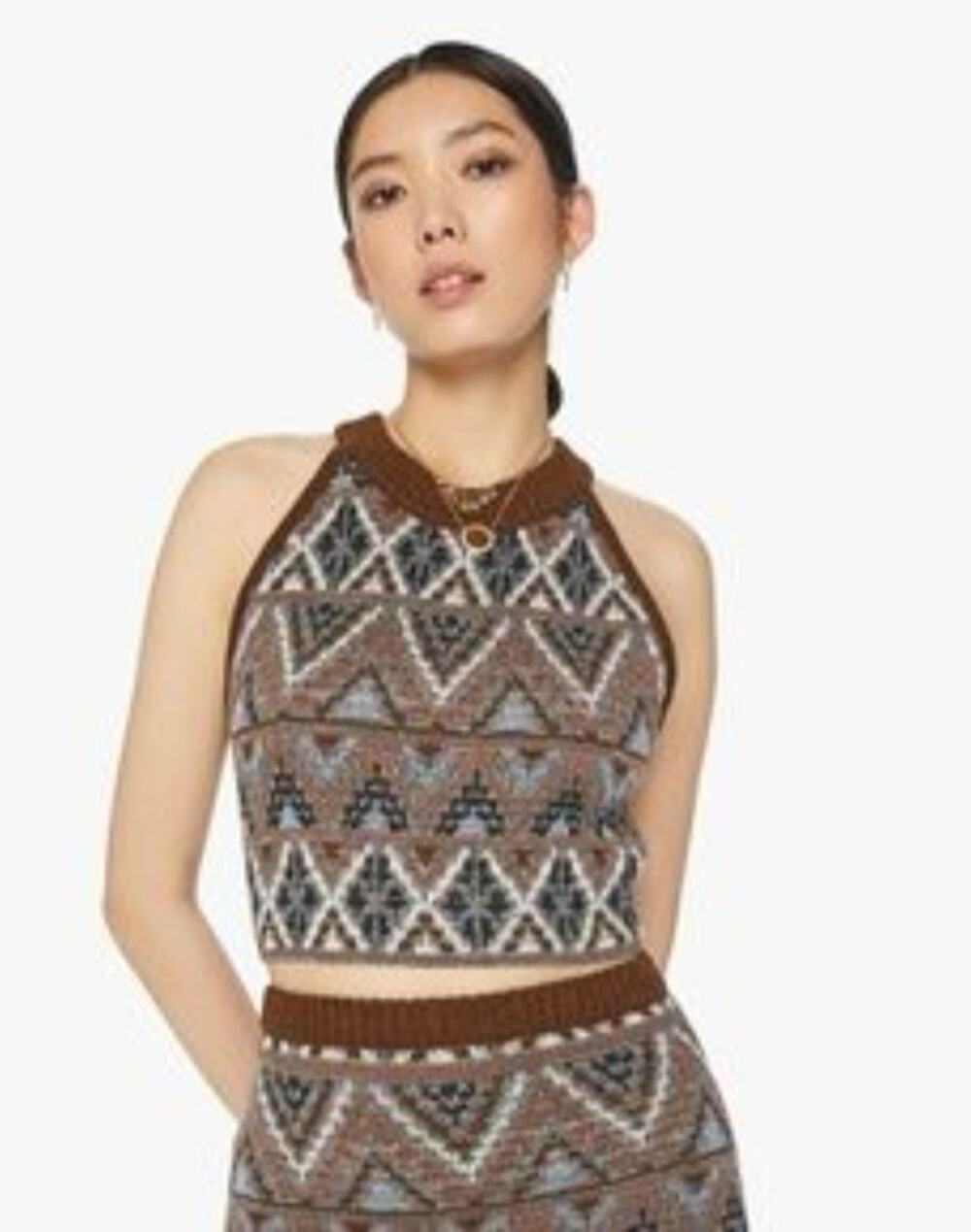 MOTHER The Midnight Walk Halter Lone Star Metallic Alpaca Crop Top Small NWT